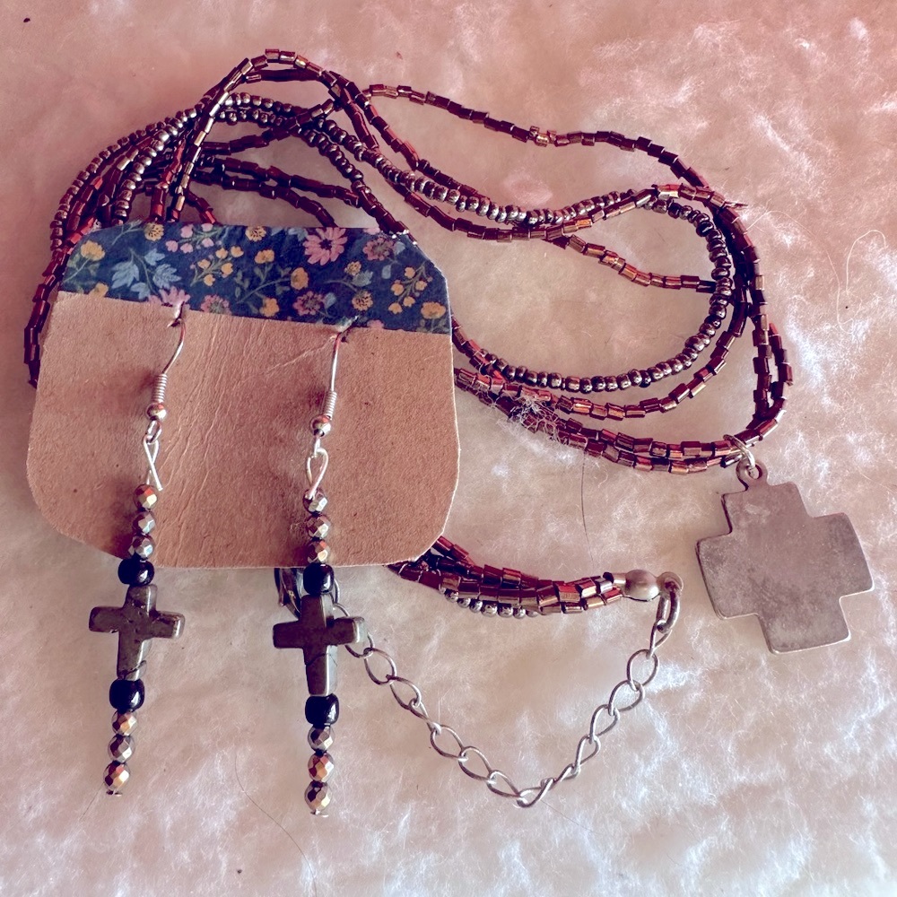 Bronze Neutral Hematite Cross Jewelry Set